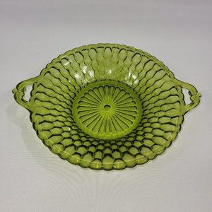 Carnival Glass Vintage 7.5" Green Candy Dish Bowl with Handles